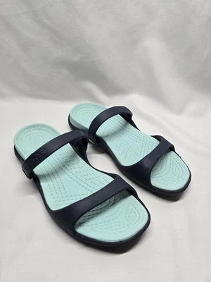 Crocs Cleo Strappy Sandals Women's Size 7 Turquoise/Navy Blue Dual Strap - Image 1 of 4