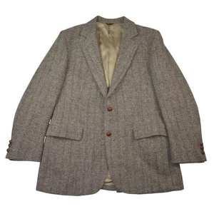 Vintage Harris Tweed Herren Blazer Sakko 42R 100% Reine Schottische Wolle Fischgrät USA - Bild 1 von 11