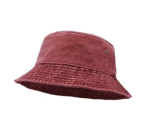 Bucket Hat, Wide Brim Washed Denim Cotton Outdoor Sun Hat Flat Top Cap for Fi... - Picture 1 of 6