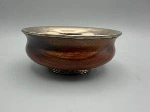 Alte tibetische Silber ausgekleidete Burled Brierholz Libation Schale - Tibet - Bild 1 von 11