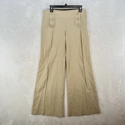 Vintage Agaci Too Pants Womens M Beige Linen Blend Wide Leg Beach Y2K Low Rise - Image 1 of 4