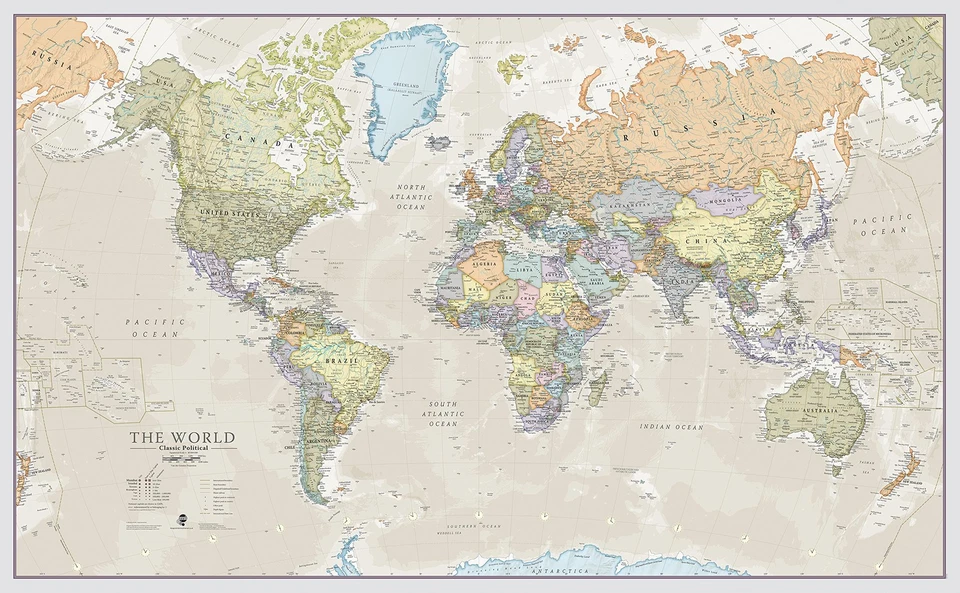 Wall Map World Classic Large Poster Front Laminated HUGE School Home Office Big