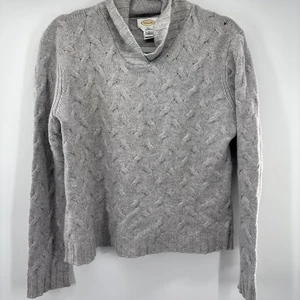 Suéter Grande Gris Tejido con Cable Grueso Cuello Chal 100% Cachemira Talbots De Colección - Imagen 1 de 10