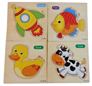4 uds. Rompecabezas de madera para niños diferentes motivos rompecabezas enchufables rompecabezas para niños vaca pez - Imagen 1 de 2
