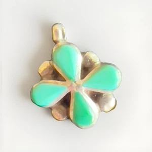 Southwestern Unmarked Silver Turquoise Color Flower Pendant - Picture 1 of 8