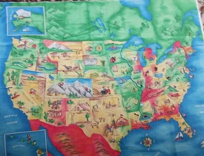Mapa de tradiciones de tela de los EE. UU. 2001 panel de tela de algodón costura artesanal 36" x 44" Foto 1 de 4