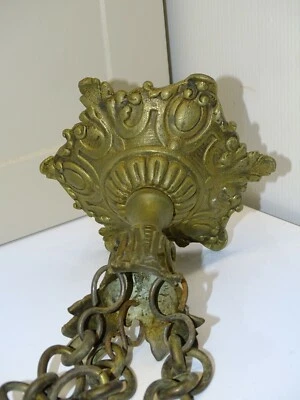 -SUPERBE PLAFONNIER EN BRONZE & ses 3 CHAINES BRONZE ou LAITON JUS de GRENIER - Photo 1/4