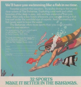1985 Vintage Print Ad 32 Sports Make it Better in the Bahamas Travel Vacation - Picture 1 of 2