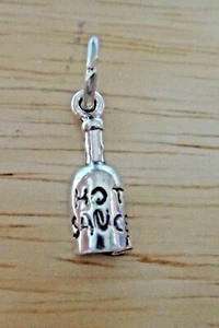 Sterling Silver Kitchen Hot Sauce Bottle Cooking Charm Concave on the back - Picture 1 of 3