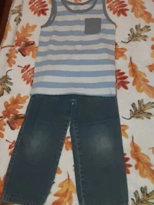 Lotto pantaloni/serbatoio senza maniche denim blu navy bambino ragazzo taglia 4 - Foto 1 di 5