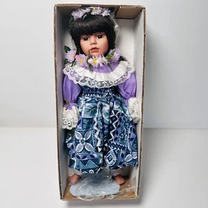 Vintage Porcelain Doll Hawaiian Dress 12” Tall New in Box with Stand “Kehau” Dew - Picture 1 of 6