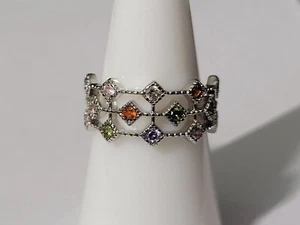 Natural Multicolor Sapphire 925 Sterling Silver Ring Size 7 0681 - Picture 1 of 6