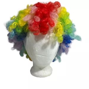 Peluca Arco Iris Rizado Payaso Mundo Divertido Años 70 Kanekalon Acrílico Cabeza Completa - Imagen 1 de 7