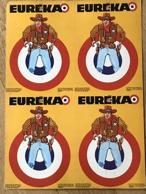 Planche 4 cibles Eureka Cow-boys cowboy jouet ancien tir pistollet flechette 1 - Photo 1/4
