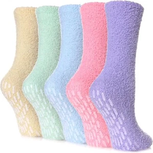 FNOVCO Non Slip Socks for Women Winter Warm Cozy Fuzzy 5 Pairs Rainbow - Picture 1 of 6