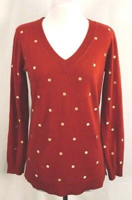 J Crew Womens Sweater V Neck Red Gray Gold Dots Viscose Nylon Merino Wool Small - Изображение 1 из 4