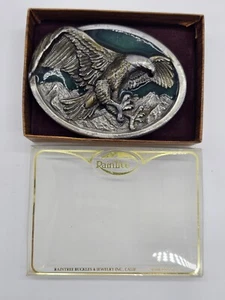 Vintage 1984 Bergamot Brass Works Enameled Eagle W-146 USA Belt Buckle w Box - Picture 1 of 6