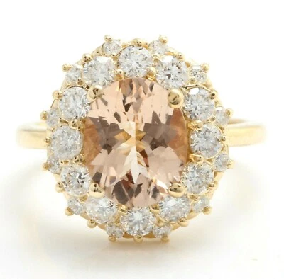 Anillo para mujer de morganita natural y diamantes de 4,30 quilates en oro amarillo macizo de 14K Foto 1 de 4