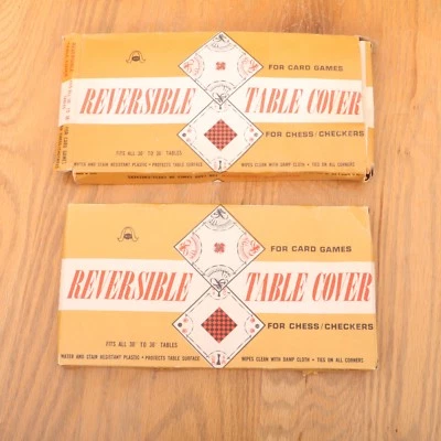 2 Vintage Reversible Tables Covers For Card Games Chess Checkers In Original Box - Image 1 of 3
