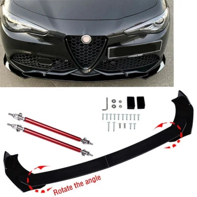 Front Bumper Lip Splitter For Alfa Romeo Giulia Spoiler Spoiler Strut Rods Black Foto 1 de 4
