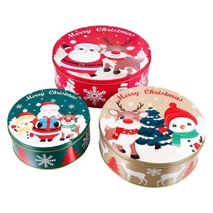3PCS Round Christmas Cookie Tins with Lids for Giving Christmas Holiday Print... - Picture 1 of 9