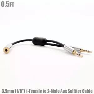 0.5FT 3.5mm 1/8" Female to Dual Male Jacks Stereo Audio AUX Y-Splitter Cable - Picture 1 of 3