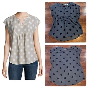 Liz Claiborne gray and black polka dot top size small - Picture 1 of 5