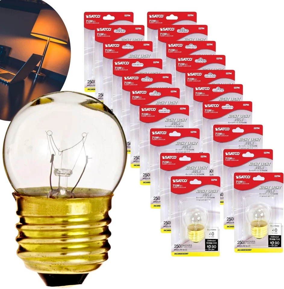 Satco S3794 - 7.5 Watt S11 Medium Base Night Light Bulb - 2700K  (20 Pack) - Image 1 of 4