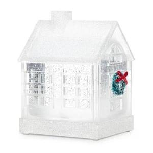 Glitter House Lantern Snow Globe Christmas Wonderland Lights Up 6" High Timer - Picture 1 of 2