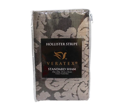 Veratex Hollister Stripe Jacquard Damask One Standard Size Sham Black & Gray - Image 1 of 4