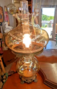 Vintage Etched LakeView GWTW Style Hurricane Electric Lamp Pair - Picture 1 of 4