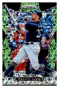 2019 Panini Prizm Prizms Lime Green Donut Circles #197 Travis Shaw /199