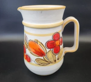 Vtg Holt Howard Italian Pottery Pitcher Hand Painted Red Orange Floral MCM Signe - Picture 1 of 15