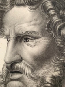 Dessin 1827 Ecole Française Portrait d'Homme barbu Grèce Rome Antique 58 x 44 cm - Picture 1 of 14