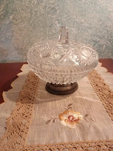 Kristalldose mit Silbersockel 70er Jahre für Süßigkeiten Pralinen - Bild 1 von 4