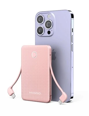 Miisso 6000mah 超薄内置线缆 移动电源卡 尺寸 USB C 线 — 第 1/4 张图片