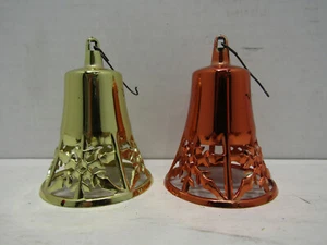 2 OLD 60'S BELL GREEN RED PLASTIC CHRISTMAS TREE ORNAMENT - Picture 1 of 1