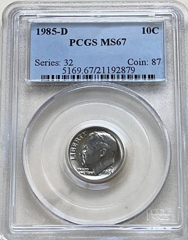 1985-D Roosevelt Dime PCGS MS67 Cover