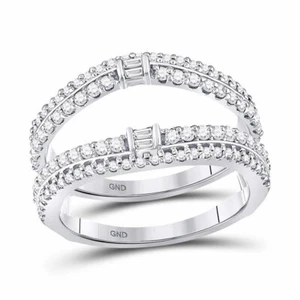 14kt White Gold Womens Baguette Diamond Wrap Ring Guard Enhancer 3/4 Cttw - Picture 1 of 4