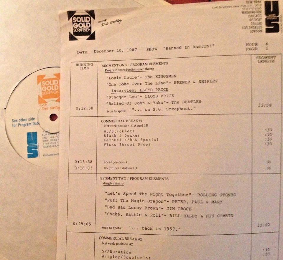 RADIO SHOW: 10/10/87 BANNED IN BOSTON: KINGSMEN, STONES, PP&M, JIM CROCE, ELVIS Foto 1 de 1