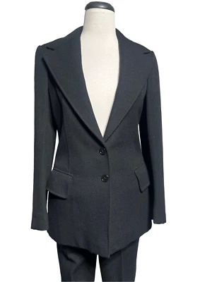 Traje de Negocios Anne Klein Vintage Lana Pesada, Blazer, Pantalones Negro Pequeño Foto 1 de 4