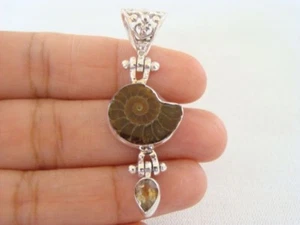 Fossil Ammonit Citrin 925 Sterling Silber Anhänger - Bild 1 von 4