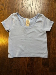 Athleta Girl Rise Above Ribbed Short Sleeve Crop Top size M, light blue - Picture 1 of 1