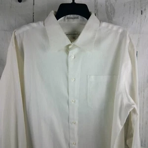Pronto Uomo Non Iron Fitted Mens Ivory Button Front Herringbone Dress Shirt 17½ - Picture 1 of 7