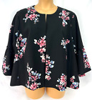 LANE BRYANT Jacket-Top Size 26/28 Black With Floral Open Front 3/4 Bell Sleeves