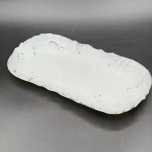 Victorian Antique Milk Glass Pin Dish Dresser Tray Scrolled Design - Picture 1 of 12