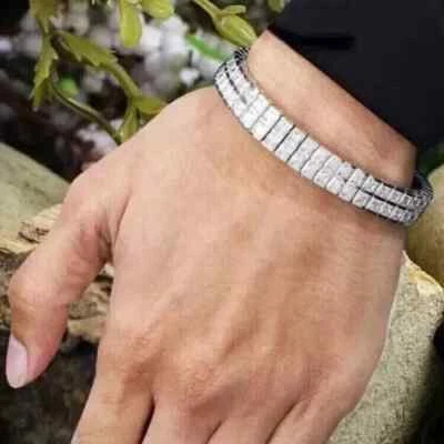 Brazalete de tenis para hombre enchapado en oro blanco de 14 quilates corte princesa de 7 quilates con diamantes creados en laboratorio Foto 1 de 4