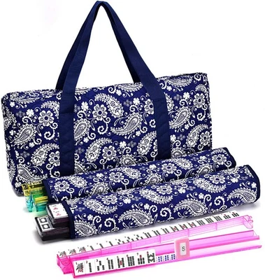 American Mahjong Set 166 Tiles Blue Paisley Bag 4 Pushers/Racks Western Mahjongg - Image 1 of 4