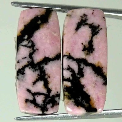 18.30Cts Natural Rhodonite Cushion Pair Loose Gemstone Earring Making 09x21x3mm - Image 1 of 4