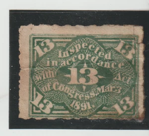 13-Geprüft nach Gesetz des Kongresses März 3 1891 Steuermarke - Bild 1 von 2